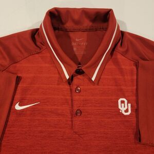 Nike Dri Fit Oklahoma Sooners Polo Shirt Mens Large Red Pinstriped Collar Sooner